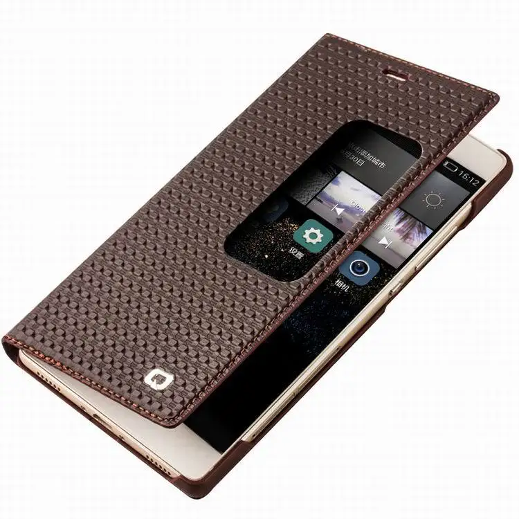 

QIALINO Smart View Flip Genuine Leather Window Case Cover for Huawei Ascend P8 with Sleep Wake Up Function for huawei p8