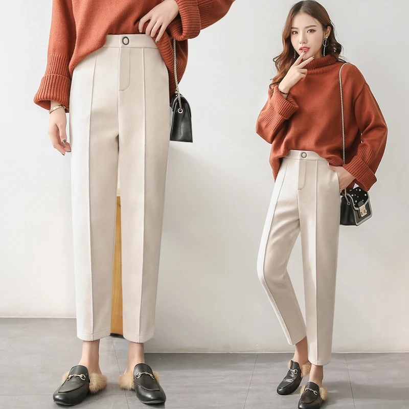 Женские шерстяные брюки 2018 осень зима женские повседневные эластичные талии