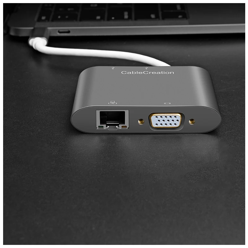 USB C к VGA Type (Thunderbolt 3 совместимый) Ethernet 2 порта 0 многопортовый адаптер типа для Mac