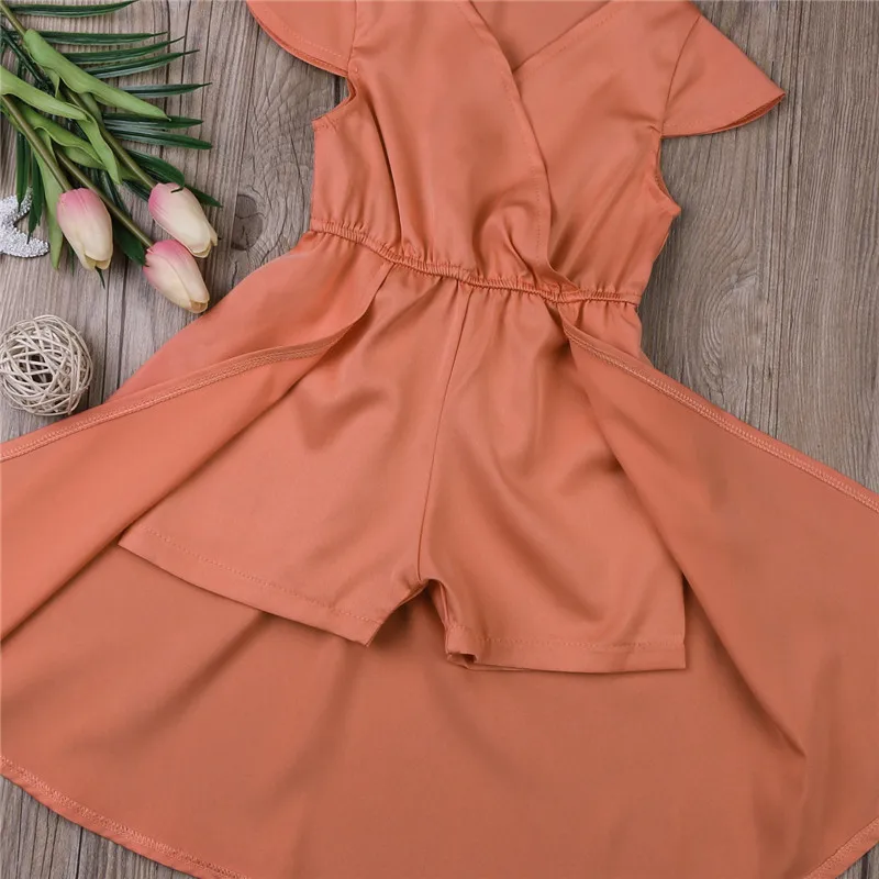 Fashion Toddler Baby Girls Kids Clothing Short Sleeve Solid Color Back Long Front Romper Dress Holiday Party Clothes 6M-4T | Детская