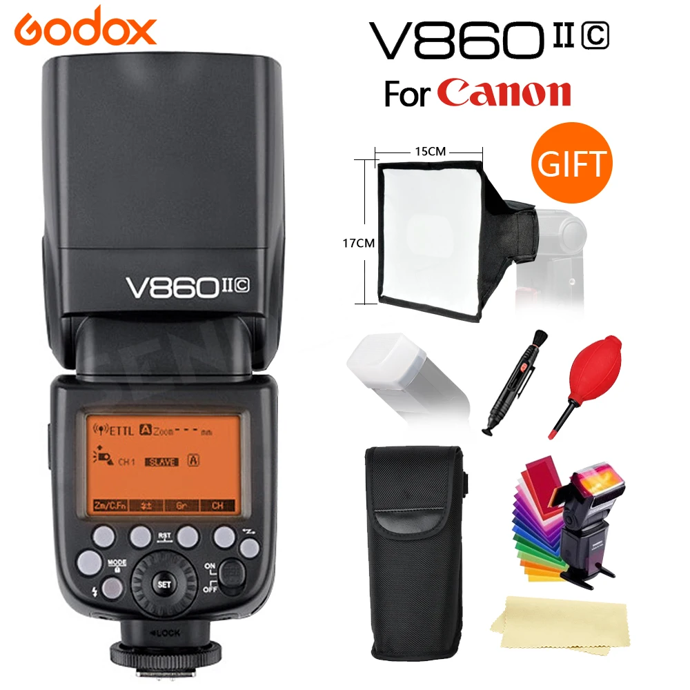 Godox Ving V860II V860II-C 2.4G GN60 E-TTL HSS 1/8000s Li-ion Battery Camera Speedlite Flash for Canon DSLR + Gift Kit