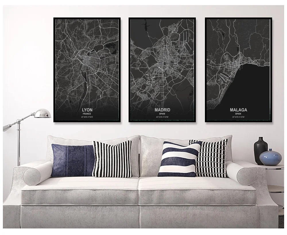 Лион Мадрид Малага Манагуа Манчестер плакат Холст Искусство Печать Картина