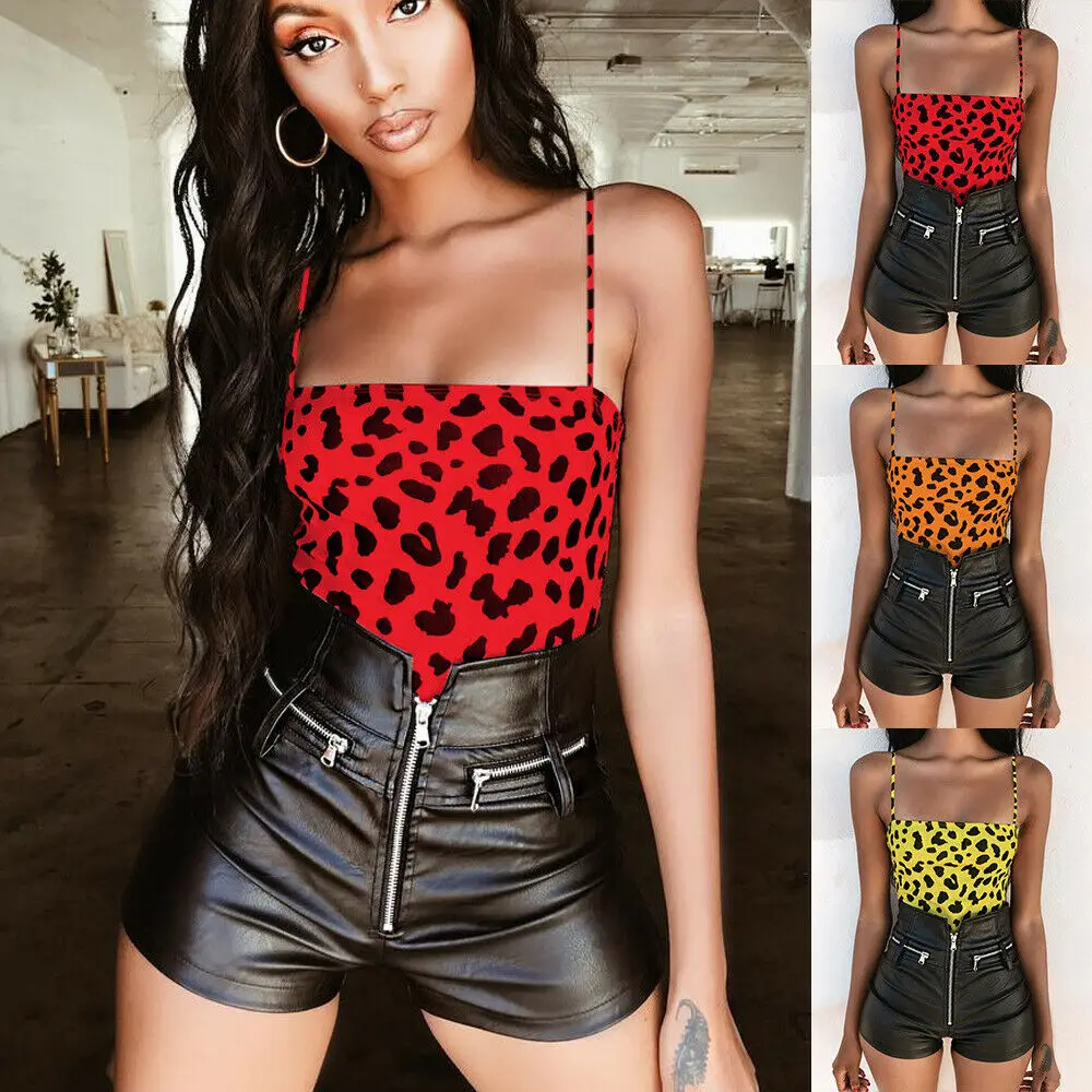 Женский боди на бретельках с леопардовым принтом | Женская одежда