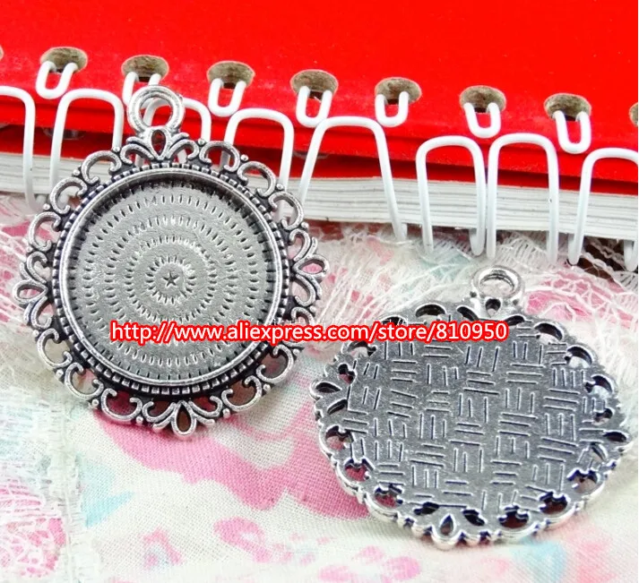 

60pcs/lot Out size:31x35MM Inner size:20MM Alloy/Metal Antique Silver/Bronze Round Blank pendant Cameo Base Settings Finding