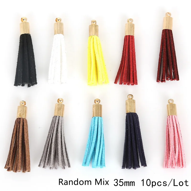 Random Mix Новинка; Лидер продаж Multi Цвет замши кисточкой для брелок телефона ювелирные Подвески Кожа Ленточки золота шапки ремни 35 мм - Цвет: Random Mix