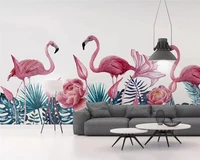 beibehang custom nordic southeast asia fresh green hand painted tropical plant flamingo background papel de parede 3d wallpaper