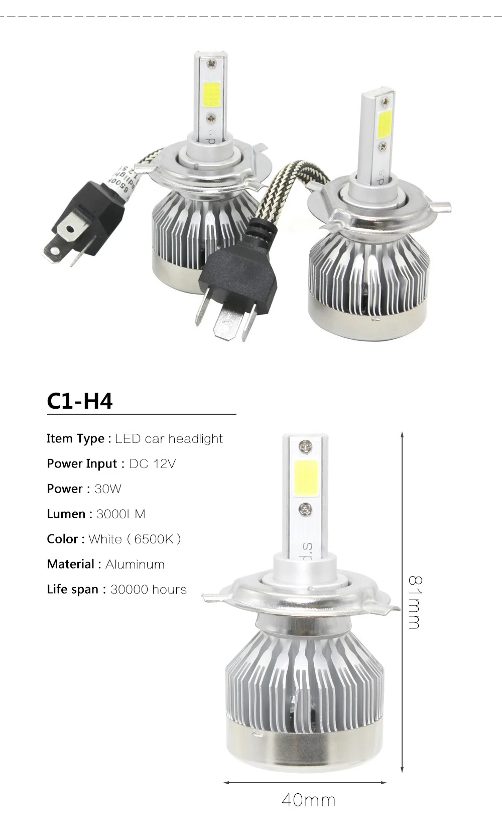 1 шт.: ANBLUB H1 H3 H7 H8 H9 H11 9005 9006 H4 светодиодный фары лампы 30 Вт 3000LM 6000 K COB авто фары для автомобиля Kit, работающего на постоянном токе 12 В