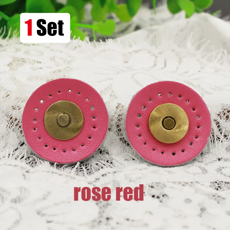 rose red 1set Магнитная пряжка многоцветная Натуральная кожа ручной работы сумка заклепки на магните аксессуары diy ручной работы пришивная кнопка - Цвет: rose red 1set