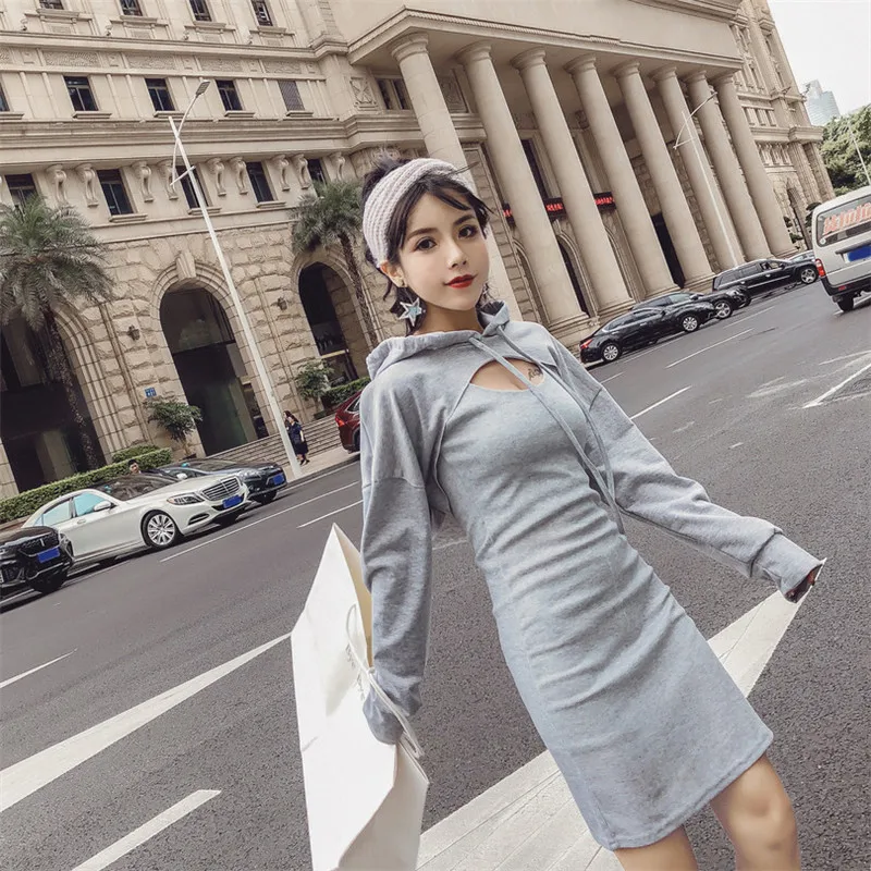 Комплект из 2 предметов: платье жилет + толстовка с капюшоном карандаш|Спортивные