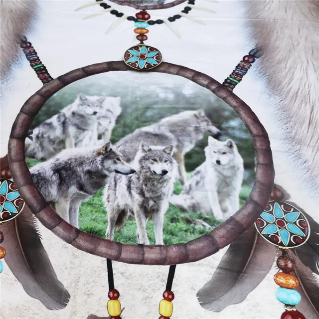 BlessLiving Wolf Dreamcatcher Tapestry Gray Teal Decorative Wall Hanging for Living Room Bedroom 3D Print Wolves Tribal Bedlinen 3