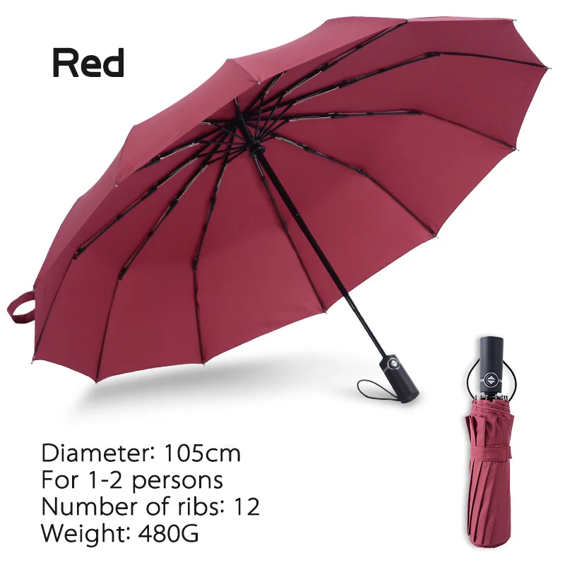 12 ribs-red bachon umbrella female male folding automatic women umbrella auto-open close windproof umbrella for man women - Цвет: 12 ribs-red