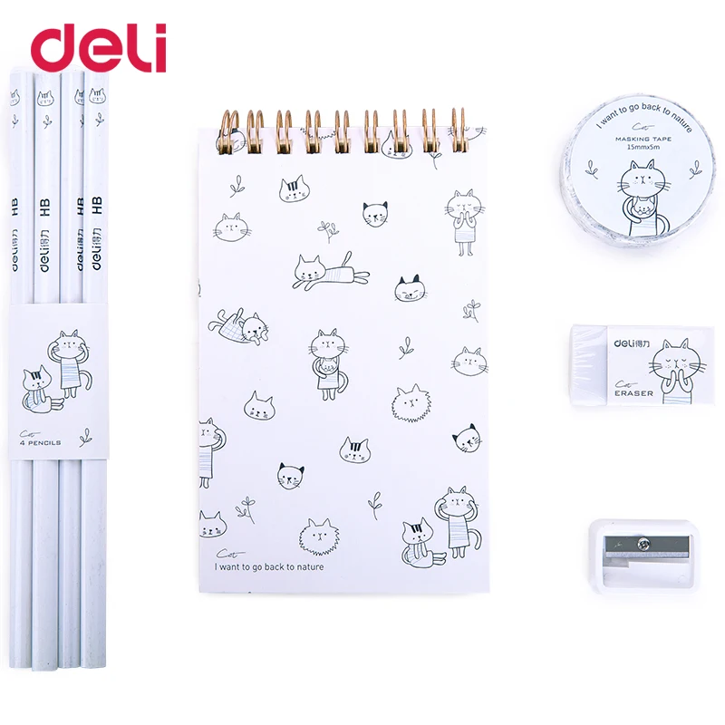 

Deli 5pcs Cute Student stationery writing gifts multifunctional economic school stationery items pencil sharpener notebook tapes