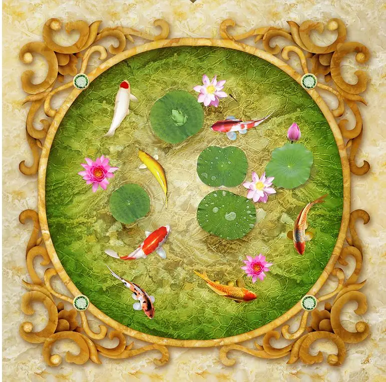 3D-обои для пола из ПВХ с имитацией нефрита и рыбьего пруда | Обустройство дома