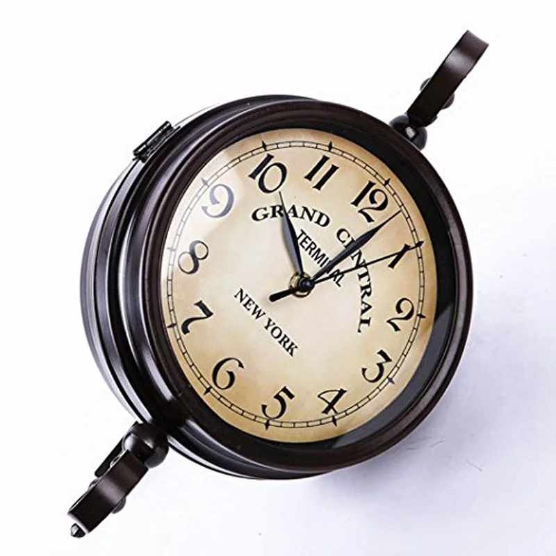 Двухсторонние настенные часы из кованого железа цифровые винтажные часы|clock