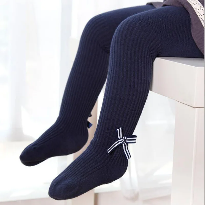 Детские колготки с бантиком для маленьких девочек милые однотонные хлопковые