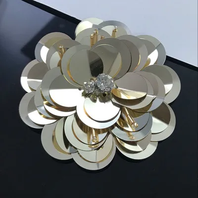 light gold Вышитая бисером аппликация нашивки модные блестки вышивка ткань цветок патч для одежды parches Брошь со стразами - Цвет: light gold
