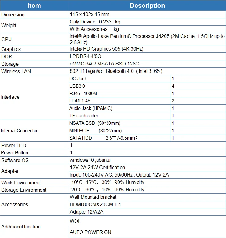 AP45 WIN10 Мини ПК intel Pentium J4205 до 2,6 ГГц 8 ГБ ОЗУ 128 ГБ windows 10 dual HDMI 4* USB3.0 гигабитная LAN 4K HTPC NUC
