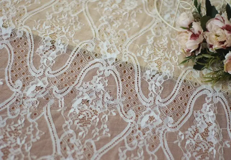 GLace 3M/Lot black and white European style eyelash lace fabric DIY wedding dress curtain table cloth TX580 | Дом и сад