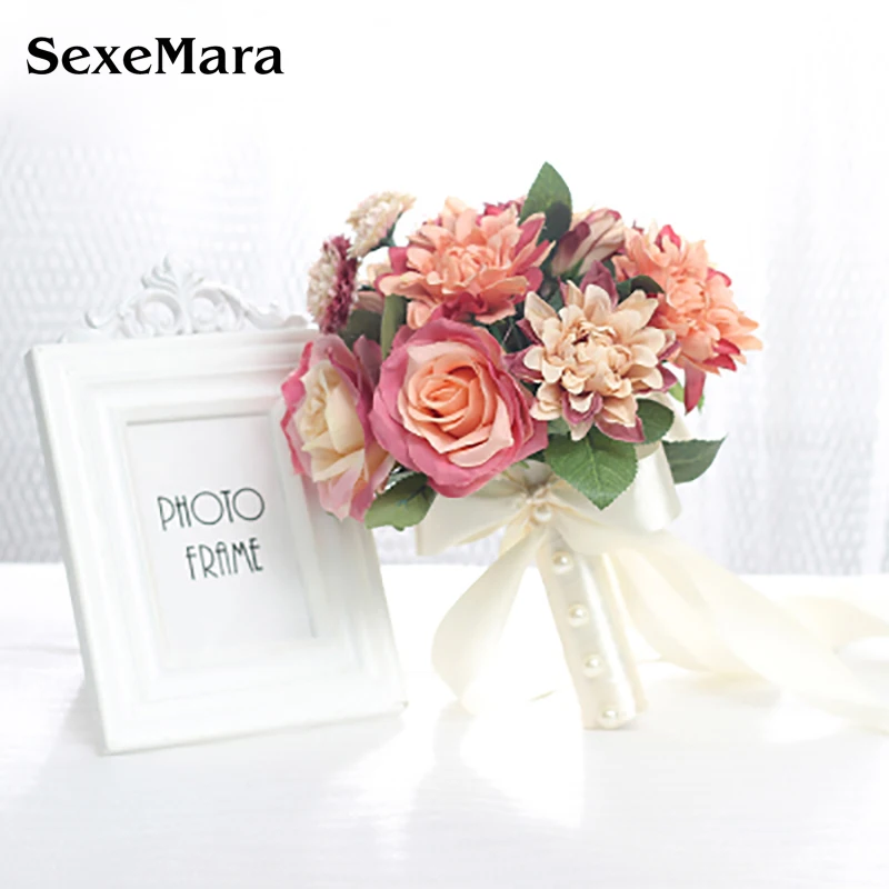 SexeMara Свадебный букет ручной работы искусственный цветок Роза buque casamento Свадебный букет для свадебного украшения ramos de novia
