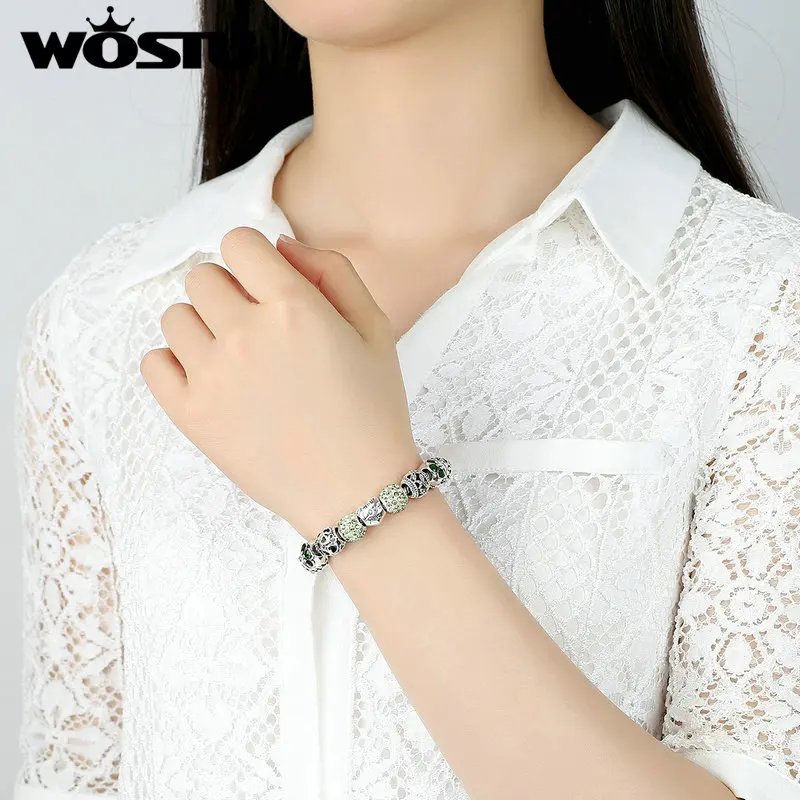 Женский браслет с ажурным сердцем зелеными бусинами|charm bracelet|silver charm braceletbracelets &