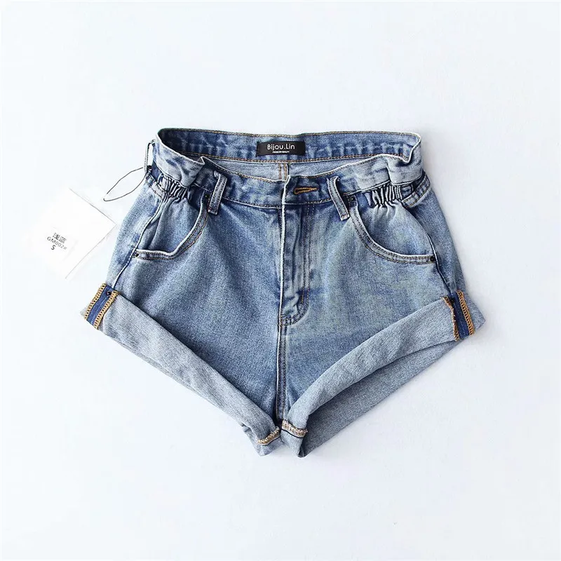 VI321LightBlue Женские летние повседневные плиссированные скручивающие джинсовые пляжные шорты - Цвет: VI321LightBlue