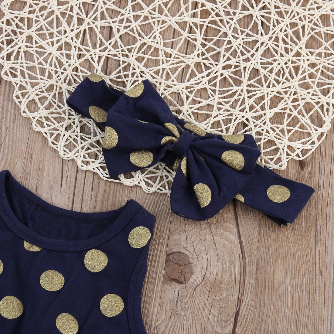 Подарок летняя модная одежда в Золотой горошек для маленьких девочек