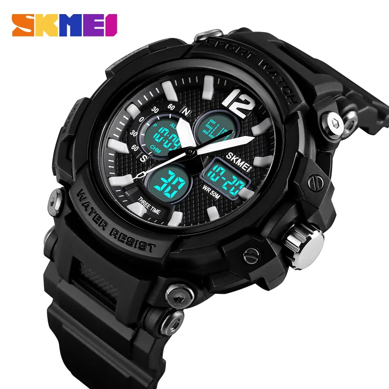 SKMEI Sport Men Watch Dual Display Digital Luminous 5Bar Waterproof 3Time Multl-Function montre homme 1498 Quartz | Наручные часы