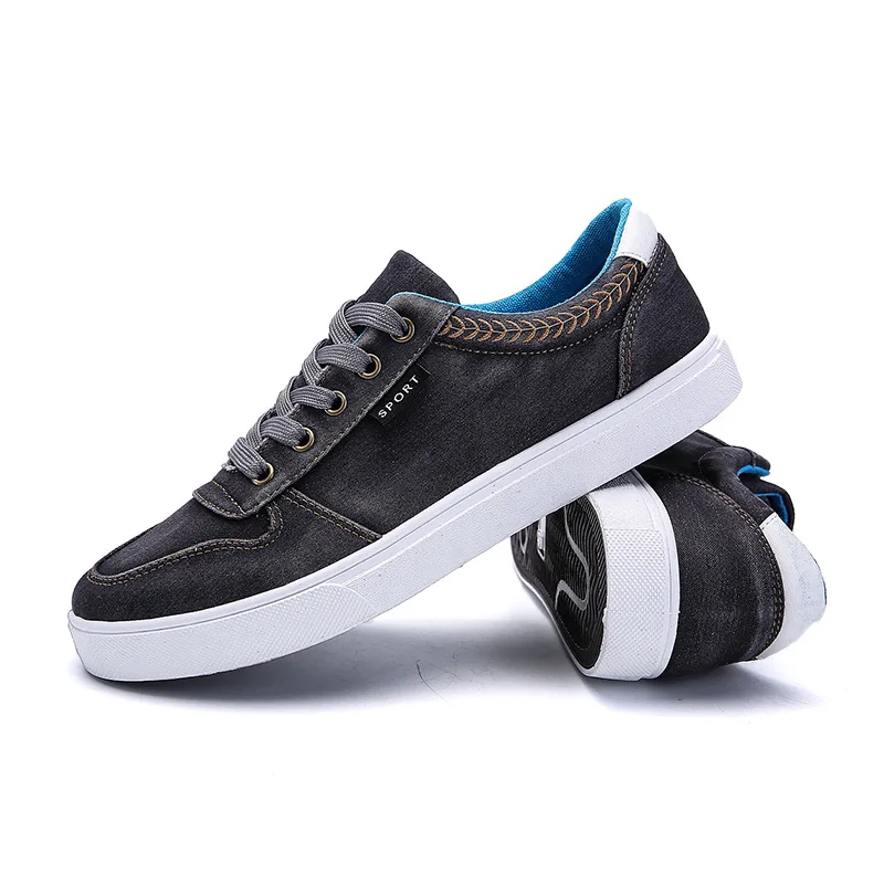 Классическая модная мужская парусиновая обувь однотонная на плоской