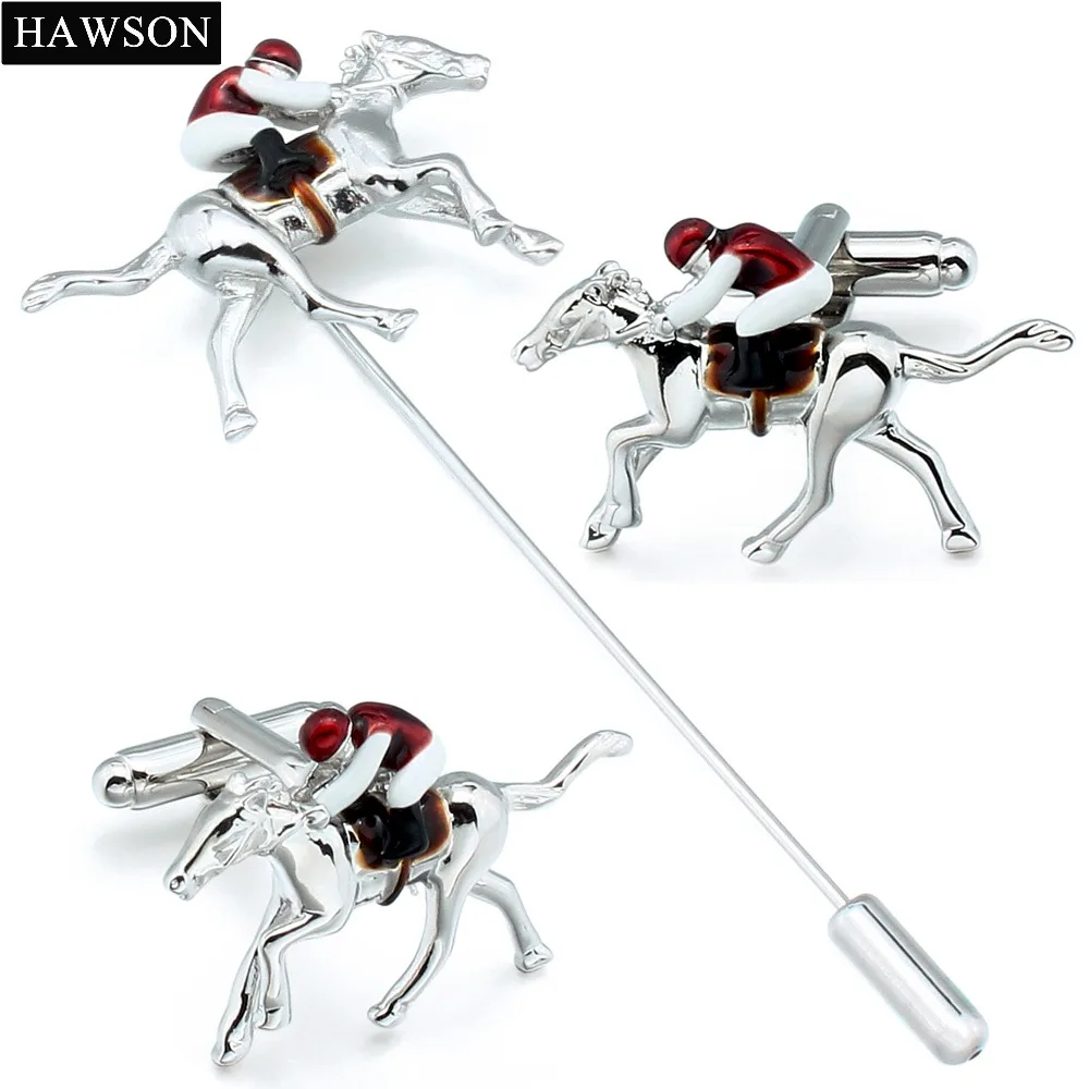 

Novelty Horseback Riding Cufflinks Sporty Horse Race Lapel Pin Red Enamel Jewelry Birthday Gift for Colleague