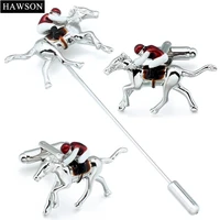 novelty horseback riding cufflinks sporty horse race lapel pin red enamel jewelry birthday gift for colleague