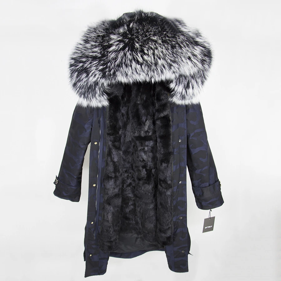 blue Camouflage 19 OFTBUY,, пальто с натуральным мехом, X-long, Камуфляжная парка, зимняя куртка для женщин, большой воротник из натурального меха енота, капюшон, подкладка из натурального меха норки - Цвет: blue Camouflage 19