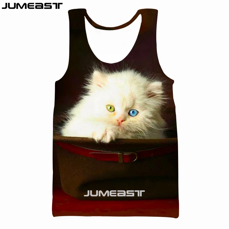 Jumeast бренд для мужчин/для женщин 3D жилет с принтом животных кошка короткий рукав Новая мода спортивный пуловер Лето безрукавки для