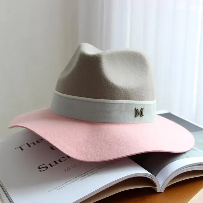 Элегантные зимние женские букву м 100% шерсть Джаз Fedoras Hat розовый шляпа для женщин
