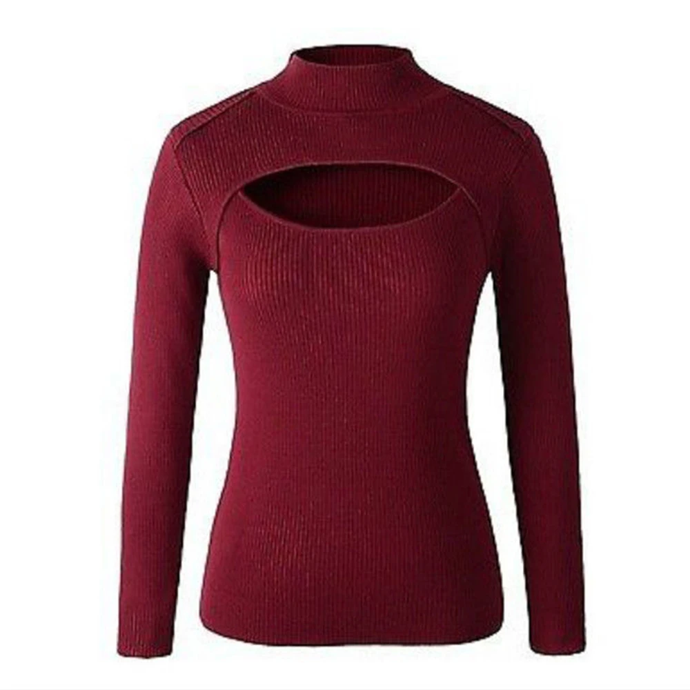 

Sexy Women Open Bust Sweater Spring New Japanese Jumper Turtleneck Long Sleeve Knitted Slim Cosplay Pullovers Top 200-A374