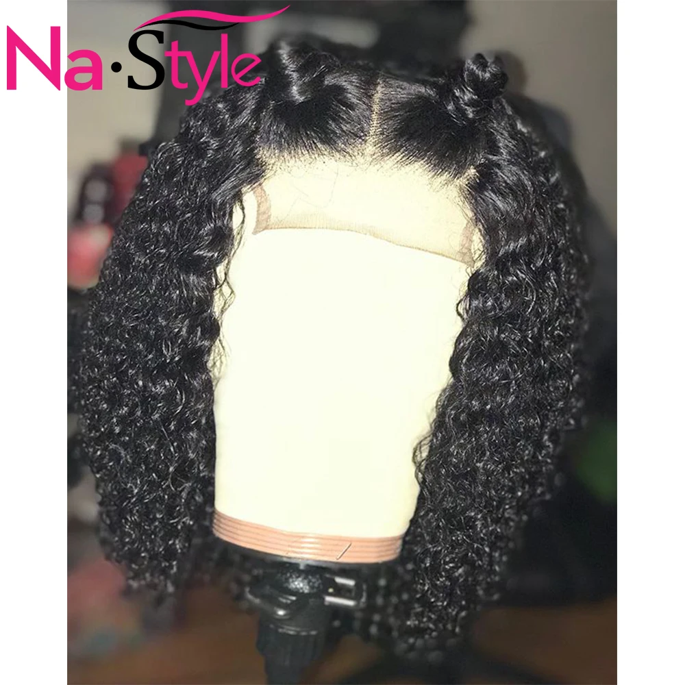 150% плотность кудрявый боб парики для человеческих волос черные корни 360