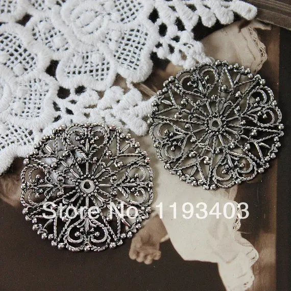 12PCS 31mm Antiqued Silver plated brass Filigree Jewelry Setting Cab Base Connector Finding (FILIG-AS-12) | Украшения и
