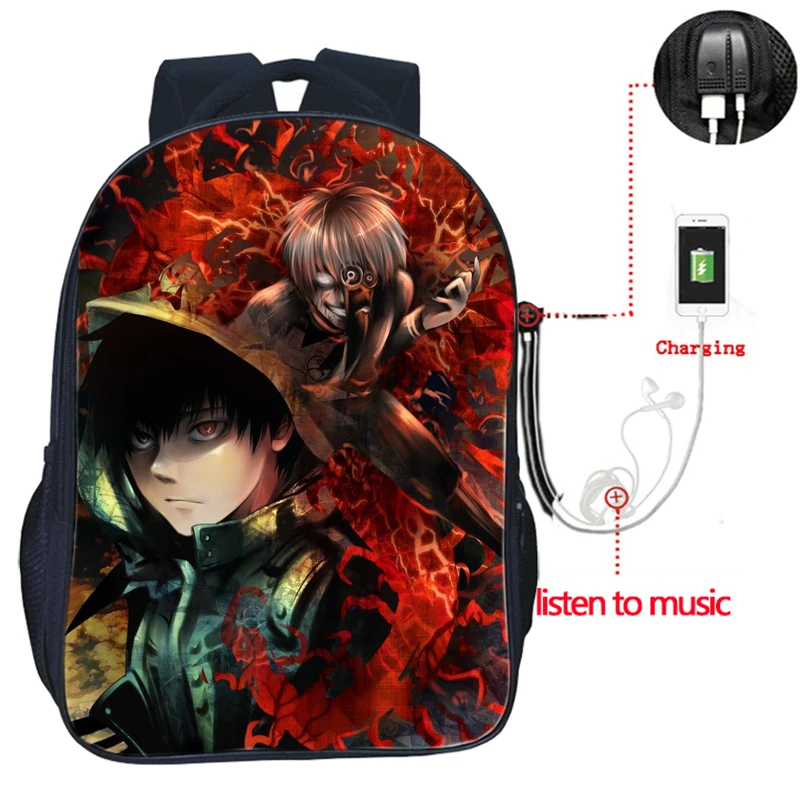 Высокое качество одежда с надписью «Tokyo Ghoul рюкзак USB зарядка рюкзак модные зарядка через usb рюкзак для учеников, мальчиков и девочек школьная сумка распылитель ранцевого типа для с - Цвет: 15