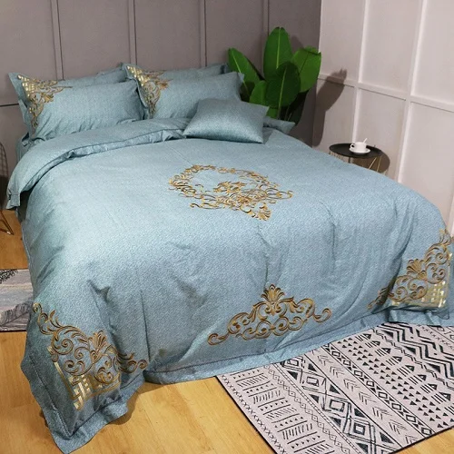 bedding set 5 500-TC хлопок гостиничный Золотой пододеяльник с вышивкой-King queen размер с ультра мягкой простыней или простыней наволочки shams - Цвет: bedding set 5