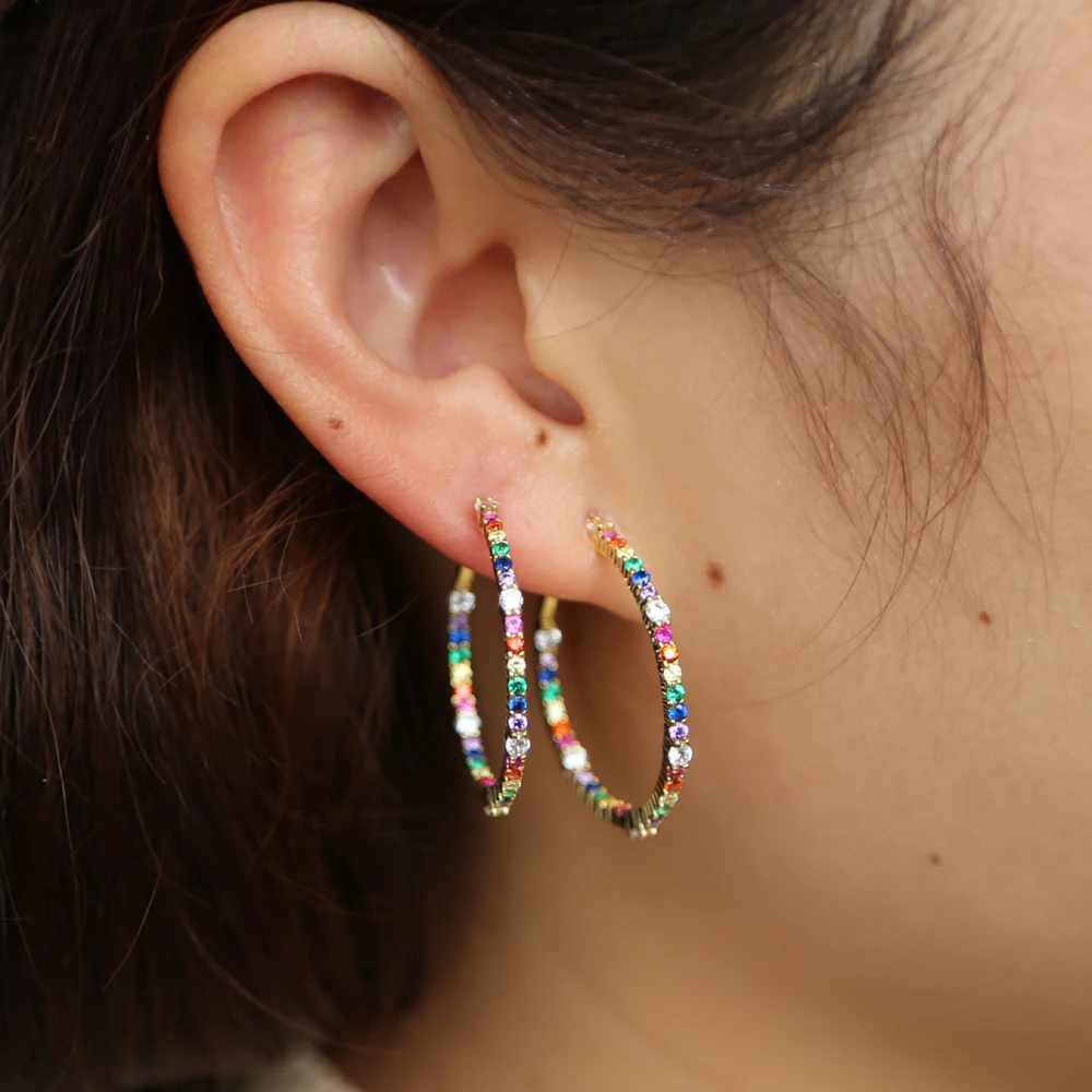 cz hoop rainbow gold filled fashion women lady jewelry earring 2019 new | Украшения и аксессуары