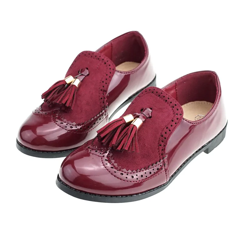 Wine Red Тонкие туфли для девочек; туфли принцессы для маленьких девочек; британский стиль; детская обувь; обувь для выступлений студентов; 802-3 - Цвет: Wine Red