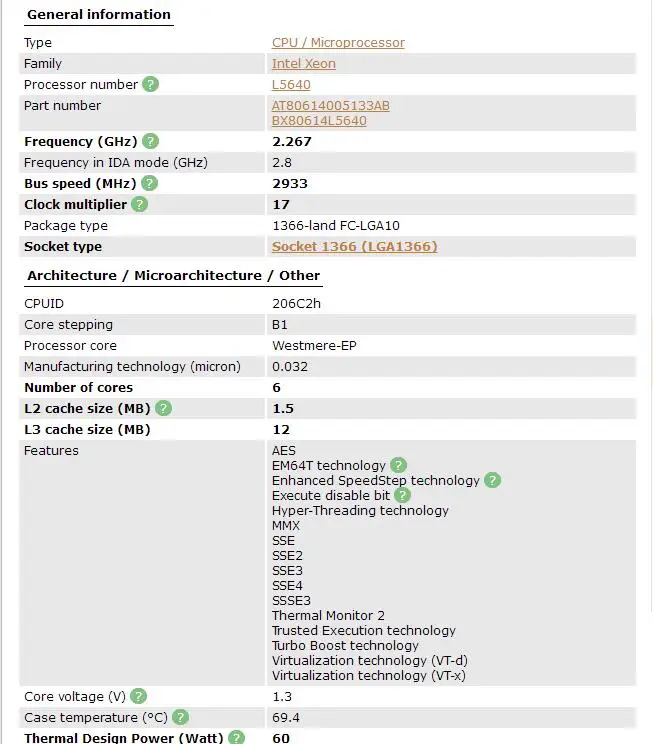 ПК компьютер процессор Intel Xeon L5640(кэш 12 м, 2,26 ГГц, 5,86 GT/s Intel QPI) LGA1366 настольный процессор