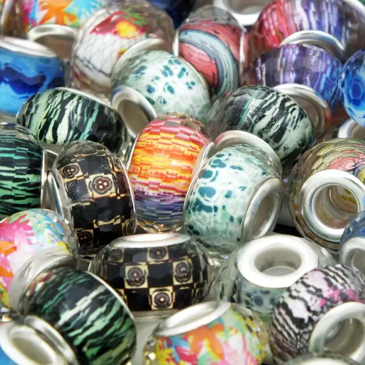 100Pcs/Lot Wholesale 14MM Assorted Color Round Faceted Spacers Plastic Resin Charms Beads Fit Pandora Style DIY Jewelry Bracelet | Украшения