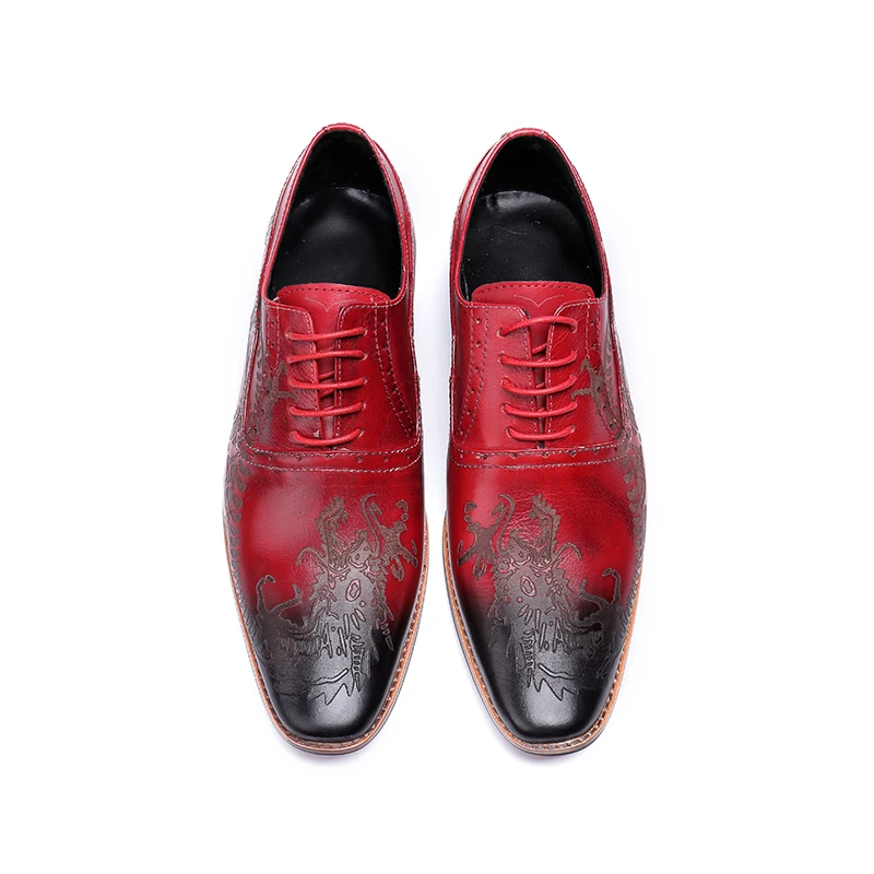 Genuine Leather Mens Shoes Red Fashion Pattern Flat Bottom Casual Laofers Dressing Brand Lace-up Man Zapatillas Plus Size | Обувь