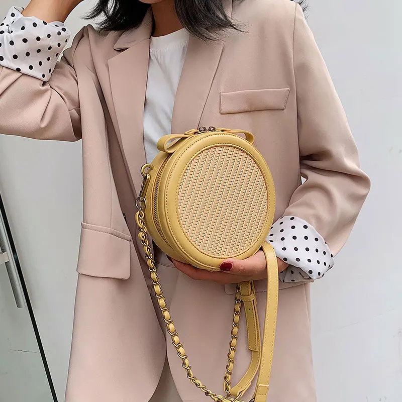 Новая круглая маленькая сумка женская 2019 новые тканые сумки модная на плечо с