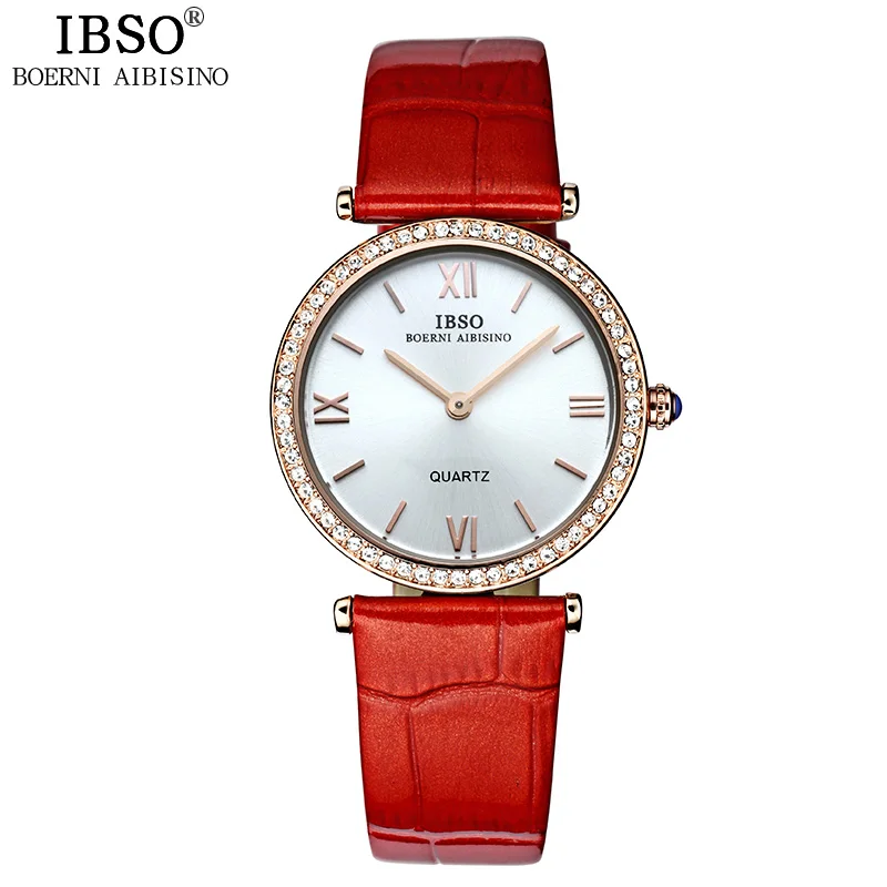Женские часы с ремешком из натуральной кожи IBSO Роскошные Кварцевые кристаллами