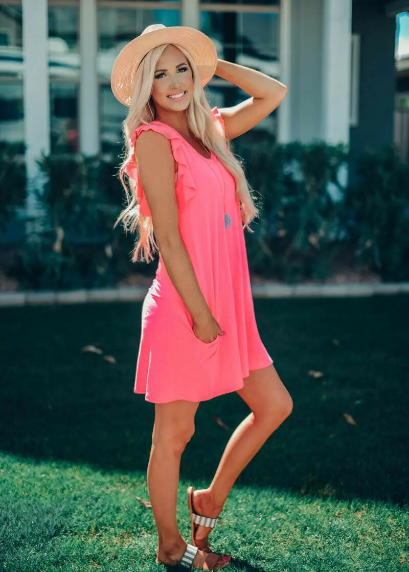 Женское вечернее пляжное платье с рукавами бабочками однотонное Розовое