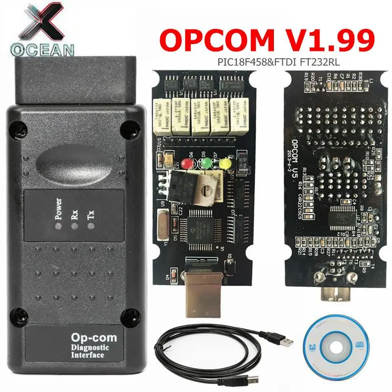 V1.99 OPCOM для opel OP COM интерфейс с PIC18F458 FTDI FT232RL диагностический сканер Opcom 1