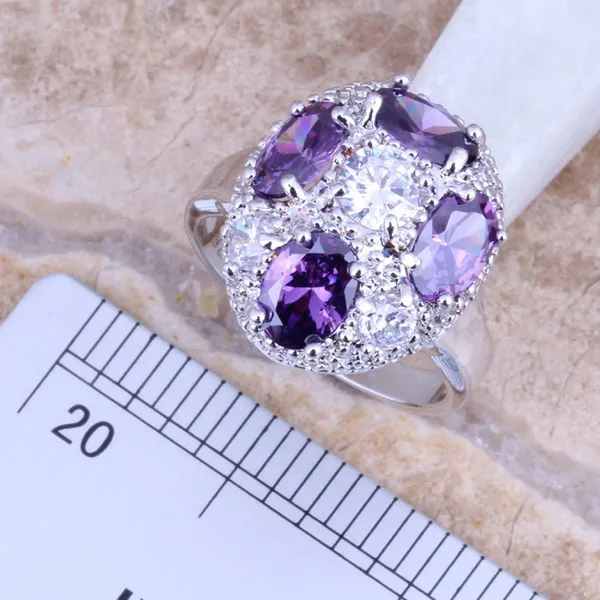 Комплект из кольца и серёг с фианитом 6 / 7 8 9 10 дюймов|silver jewelry set|jewelry setsearring pendant |