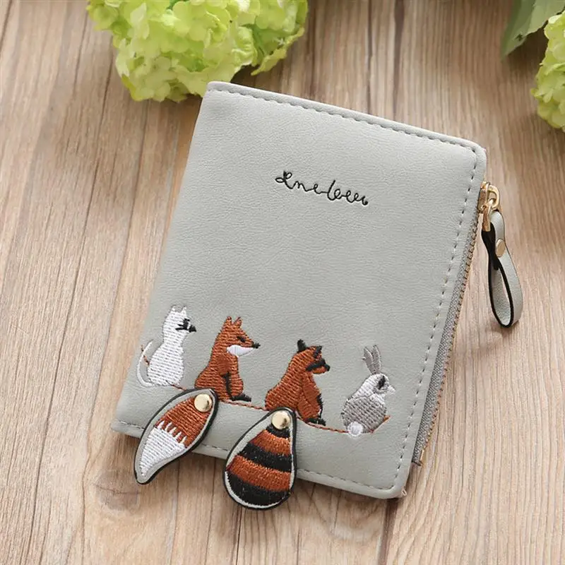 Милый женский короткий кошелек с принтом животных из искусственной кожи, маленький кошелек для монет, кошельки с персонажами мультфильмов, сумка для девочек, Женский кошелек Portefeuille Femme