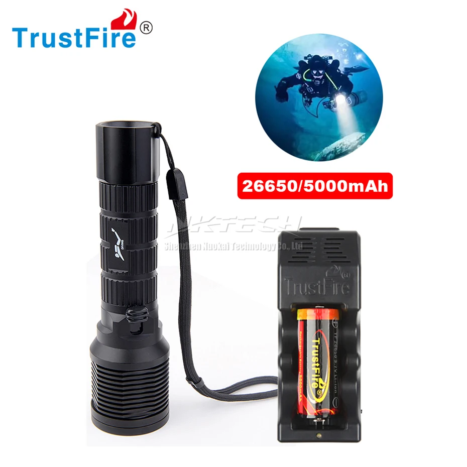 with 5000mAh Charger TrustFire DF-007 Дайвинг флэш-светильник фонарь 100 м XM-L2 светодиодный фонарь магнетронный переключатель фонарь IPX8 подводный светильник для подводного погружения - Испускаемый цвет: with 5000mAh Charger